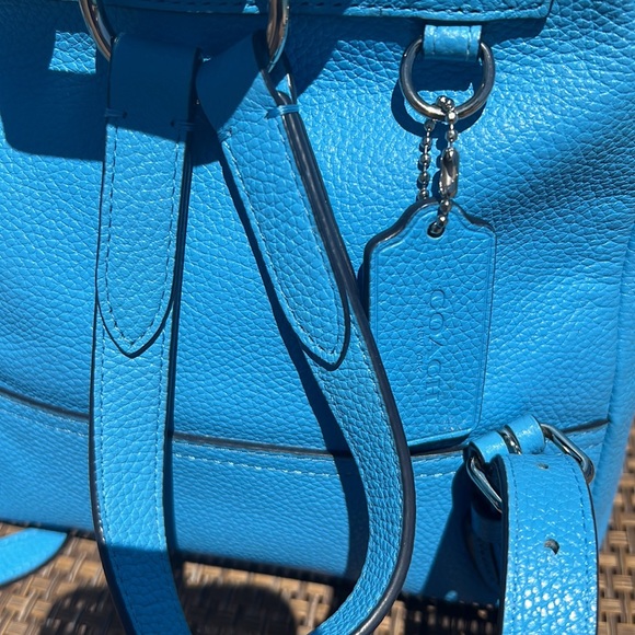 Coach Azure Blue Pebble Leather Silver Turn Lock Small Backpack - Picture 4 of 11